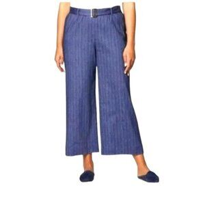 J Jill~ Wide Leg Jenna Striped Cropped Linen Blend Stretch Pants in size Large